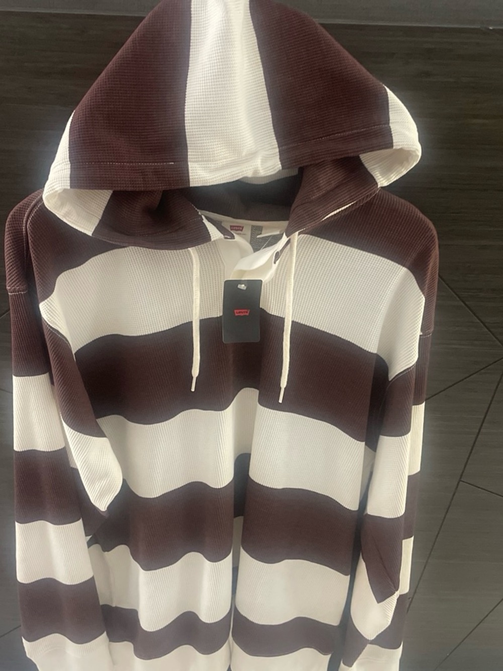 Levi's Brown and White Striped Hooded Sweater